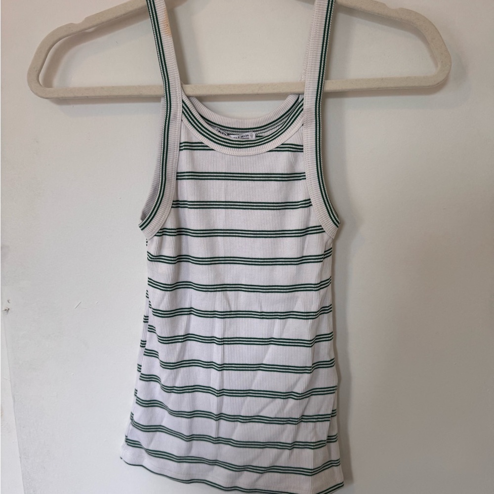 White and Green Striped Tank Top